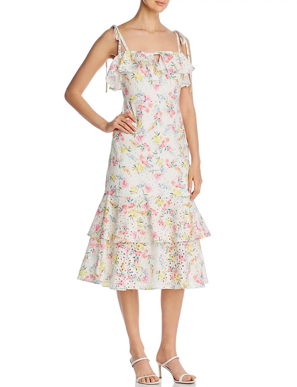 Yumi Kim San Juan White Eyelet Lace Dress Floral Cotton A-Line Midi Size 10